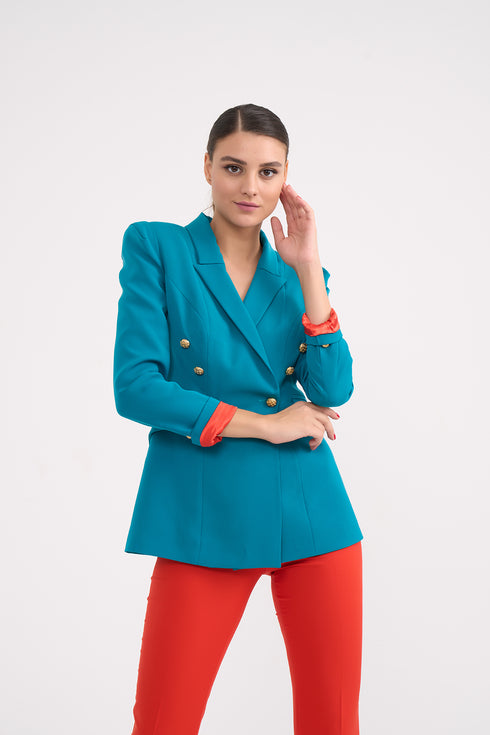 Button Front Detailed Double Breasted Jacket